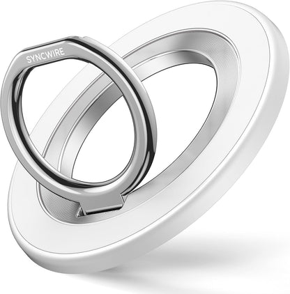 Magnetic Phone Ring Holder for MagSafe, Syncwire Magnetic Phone Ring Grip Finger Kickstand with Two-Sided Magnets Compatible with iPhone 16 Pro Max 15 14 13 12, Android, MagSafe Accessories, White