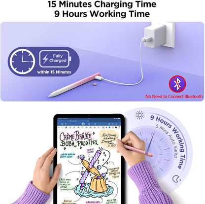 Stylus Pen for iPad 2018-2025, 15Mins Fast Charge for Apple Pencil, Palm Rejection, Compatible with iPad 10/9/8/7/6, iPad Pro 12.9"/11"/13" M4, iPad mini 6/5, iPad Air 5/4/3/11"-13" M2