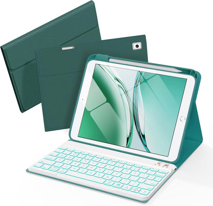 Keyboard Case for iPad 9th 8th 7th Generation 10.2" - 7 Colors Backlit Detachable Folio Keyboard Cover with Pencil Holder for iPad Pro 10.5" / iPad Air 3rd Gen (Cyan)