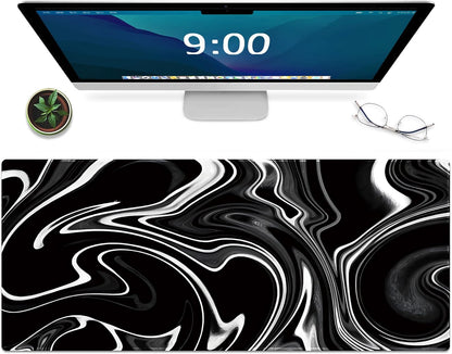 Gaming Mouse Mat Forest Background Pattern XXL XL Large Mouse Mat Long Extended Mouse Pad Desk Mat Non-Slip Rubber Mice Pads Stitched Edges Thin Pad (Wave Black)