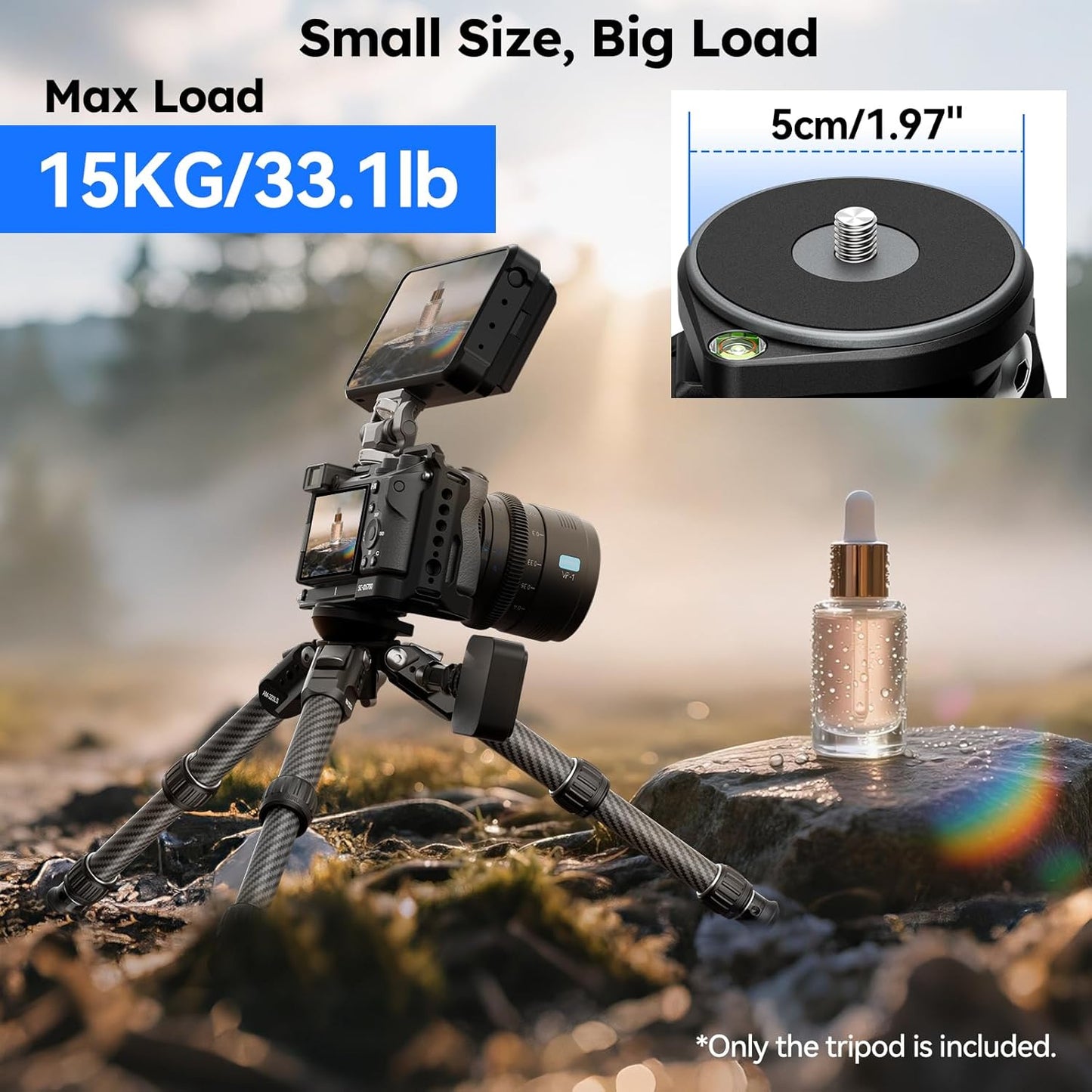 SIRUI Carbon Fiber Mini Tripod with Bowl Base, 33lbs Max Load, Ultra-Lightweight 1.63lbs, 8.82in Folded, 360° Panorama & ±15° Tilt for Camera/Phone/Vlogging（AM-223LS）