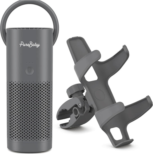 Pure Enrichment PureBaby On-the-Go Air Purifier - Portable Stroller Air Purifier & Adjustable Clamp for Car Seat, Crib, Bassinet & Playpen - True HEPA Filter Removes 99.97% of Allergens Around Baby