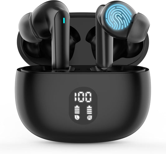 Active Noise Cancelling Wireless Earbuds with Real Time Translation, in Ear Bluetooth 5.4 Headphones Stereo Bass Ear Buds Translator via APP (Black)
