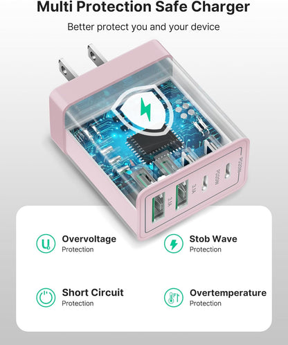 40W USB C Charger Cube, 2-Pack Fast Charging Block, 4-Port QC Wall Plug +PD 3.0 Power Adapter Multiport Brick Type C Charger Block for iPhone 15/15 Pro/15Plus/14/14 Pro/13/12/11,iPad, Airpods,Samsung