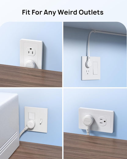 TROND 360° Rotating Flat Plug Extension Cord Surge Protector 1.5ft, Small Power Strip with 900 Joules, 3 Side Grounded Outlets, 13A, SPT 16/3 Gauge Wire for Indoor Home Office Dorm Room Travel, White