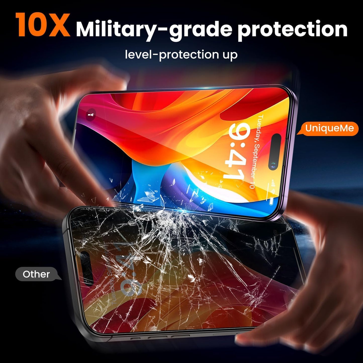 UniqueMe for iPhone 14 Pro Screen Protector - [Military Grade Shatterproof & 9H+ Hardness] Screen Protector 14 Pro Tempered Glass Full Coverage Protection, Easy Installation, 2 Packs