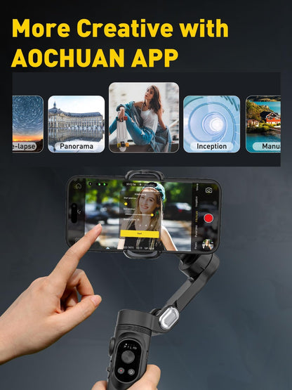 3-Axis Gimbal Stabilizer for iPhone 15/14/13 Pro Max Android,Foldable Smartphone Gimbal w/Built-in Fill Light,1/4 Thread,Professional Anti-Shake Video Record for TikTok YouTube(Smart X Black)