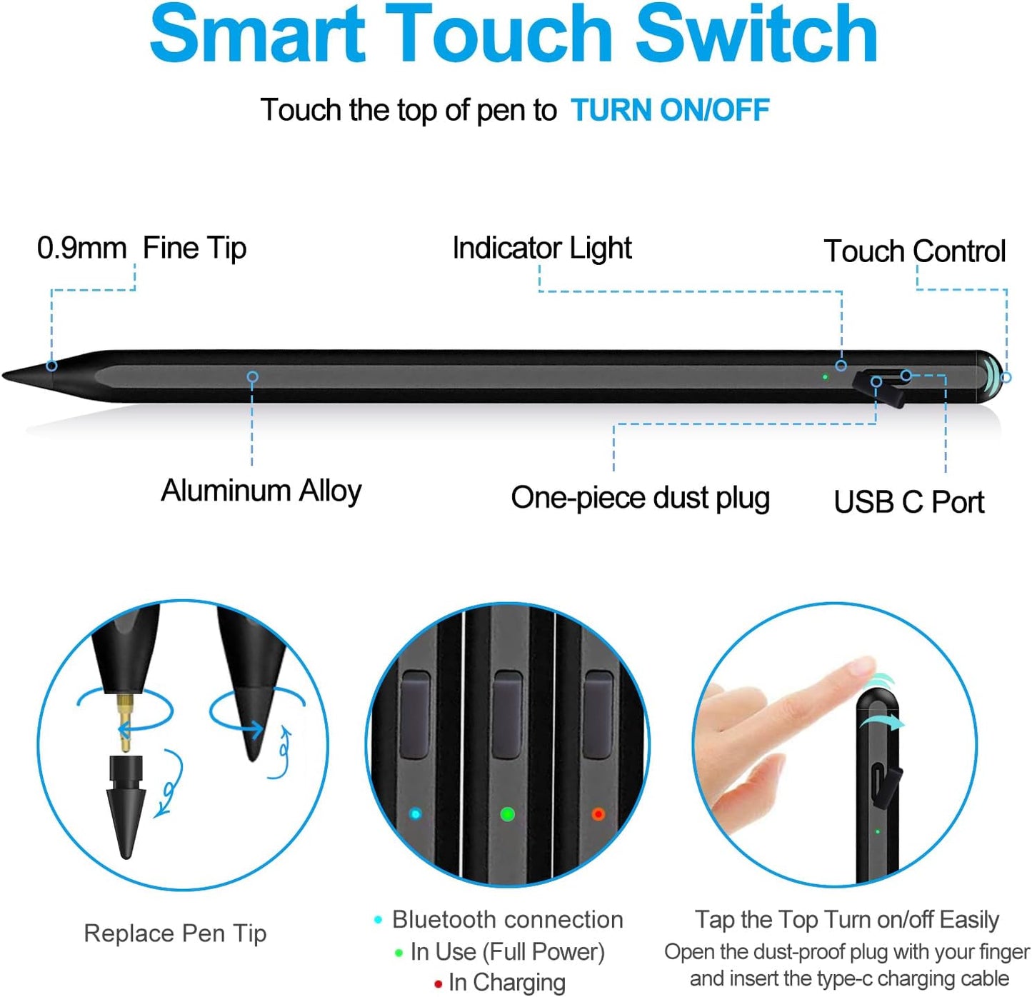 Stylus Pen for iPad 2018-2025 with Palm Rejection, Apple Pencil for Pad11th/10th/9th/8th/7th/6th Gen, iPad Pro 11/12.9 inch, New iPad Air 2025 11&13-inch(M3/2) /5th/4th/3th Gen, iPad mini 6th/5th