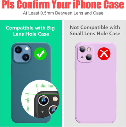 AGVEE 3+3 6 Pack for iPhone 15/15 Plus, Bling Diamond & Glitter Metal Ring 9H Tempered HD Glass Camera Protector Cover Film