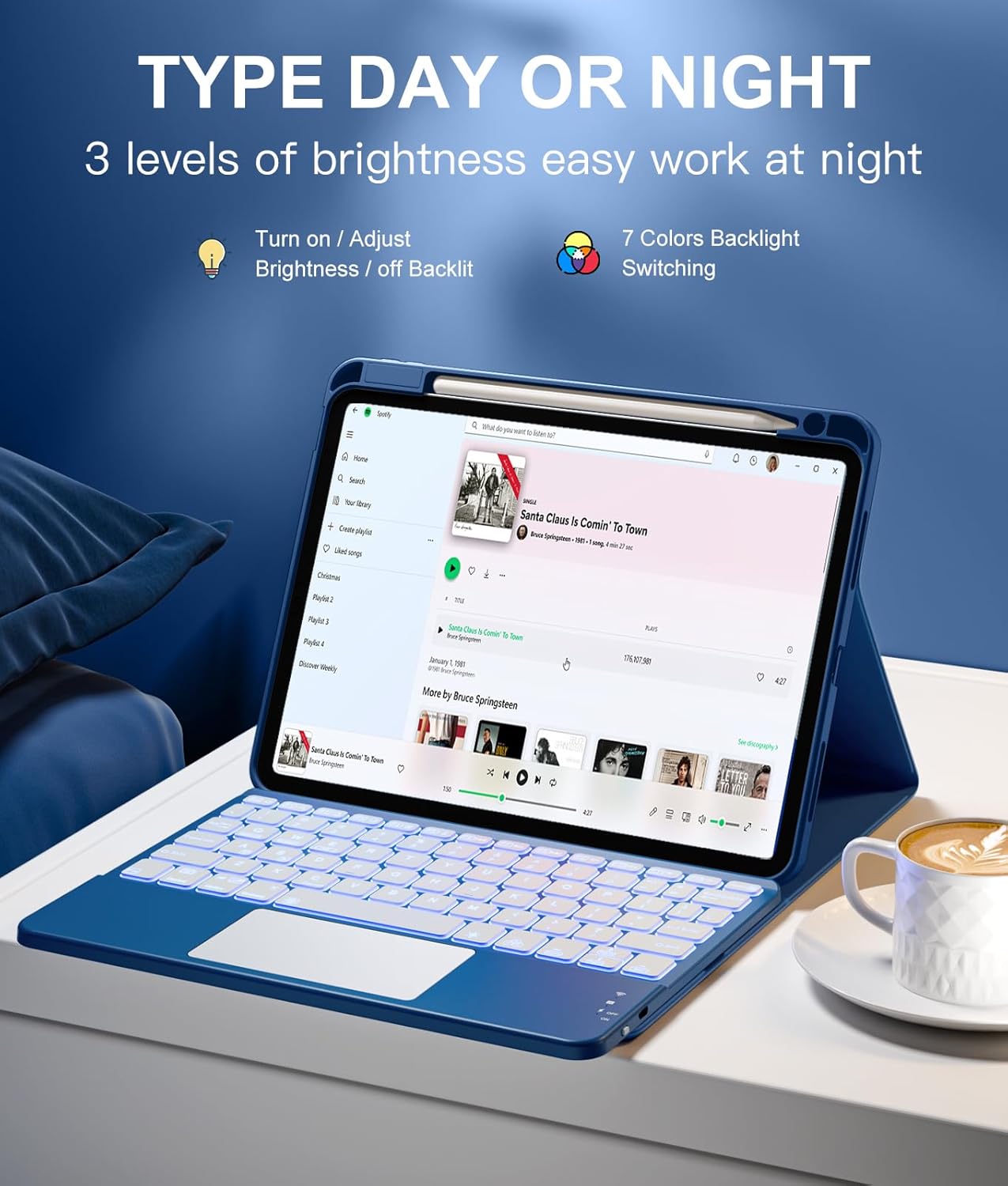 Compatible with iPad Air 11 Inch & Air 5th/ Air 4th Generation Case with Keyboard - Multi-Touch Trackpad, 7-Color Backlit, Detachable Folio Cover for Air 11-inch M3/M2 (2025/2024) (Navy Blue)