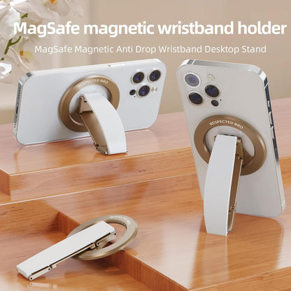 Magnetic-Phone-Grip-Stand, Magnetic Phone Ring Holder Kickstand with Silicone Finger Strap, Compatibility for iPhones, Androids, and More (White)