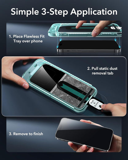 ESR 3 Pack for iPhone 14 Pro Screen Protector, [9H Hardness] [Military Grade Shatterproof] Tempered Glass Film with Flawless Fit Tray