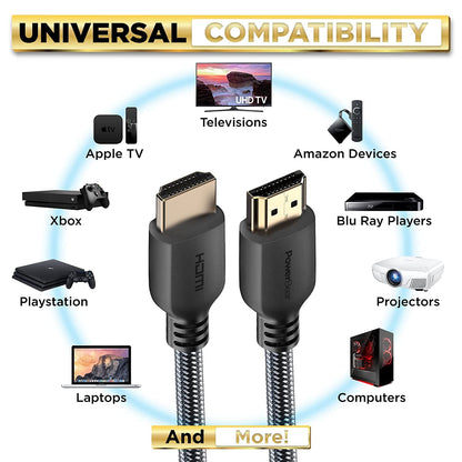 PowerBear 4K HDMI Cable 15 ft | High Speed Hdmi Cables, Braided Nylon & Gold Connectors, 4K @ 60Hz, Ultra HD, 2K, 1080P, ARC & CL3 Rated | for Laptop, Monitor, PS5, PS4, Xbox One, Fire TV, & More