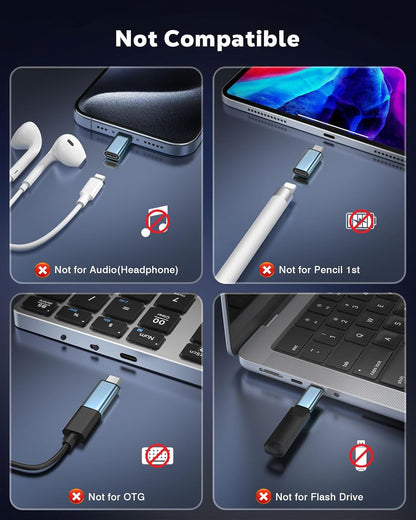 MoKo Lightning to USB C Adapter 2Pack, NOT for Lightning Earbuds/Headphones/OTG, USB-C to Lightning Adapter for iPhone Air 17 16 15 Pro Max Plus,iPad Pro/Air,Galaxy,ONLY for Charging/Data Sync, Cyan