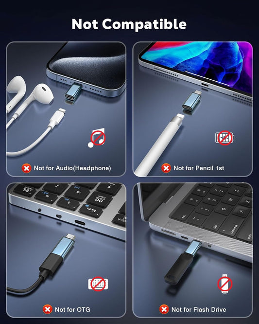 MoKo Lightning to USB C Adapter 2Pack, NOT for Lightning Earbuds/Headphones/OTG, USB-C to Lightning Adapter for iPhone Air 17 16 15 Pro Max Plus,iPad Pro/Air,Galaxy,ONLY for Charging/Data Sync, Cyan