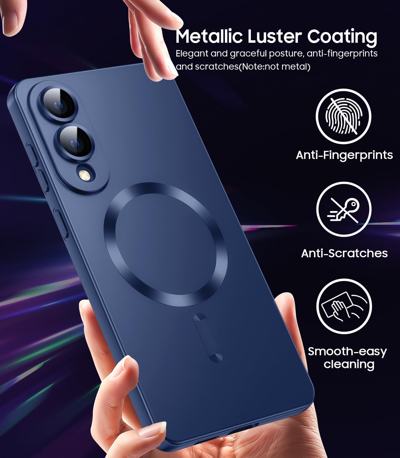 Magnetic for Samsung Galaxy S25 Edge Case [Compatible with MagSafe][Built-in Camera Lens Protector] Slim Soft Silicone Bumper Shockproof Metallic Luster Phone Case (Blue)