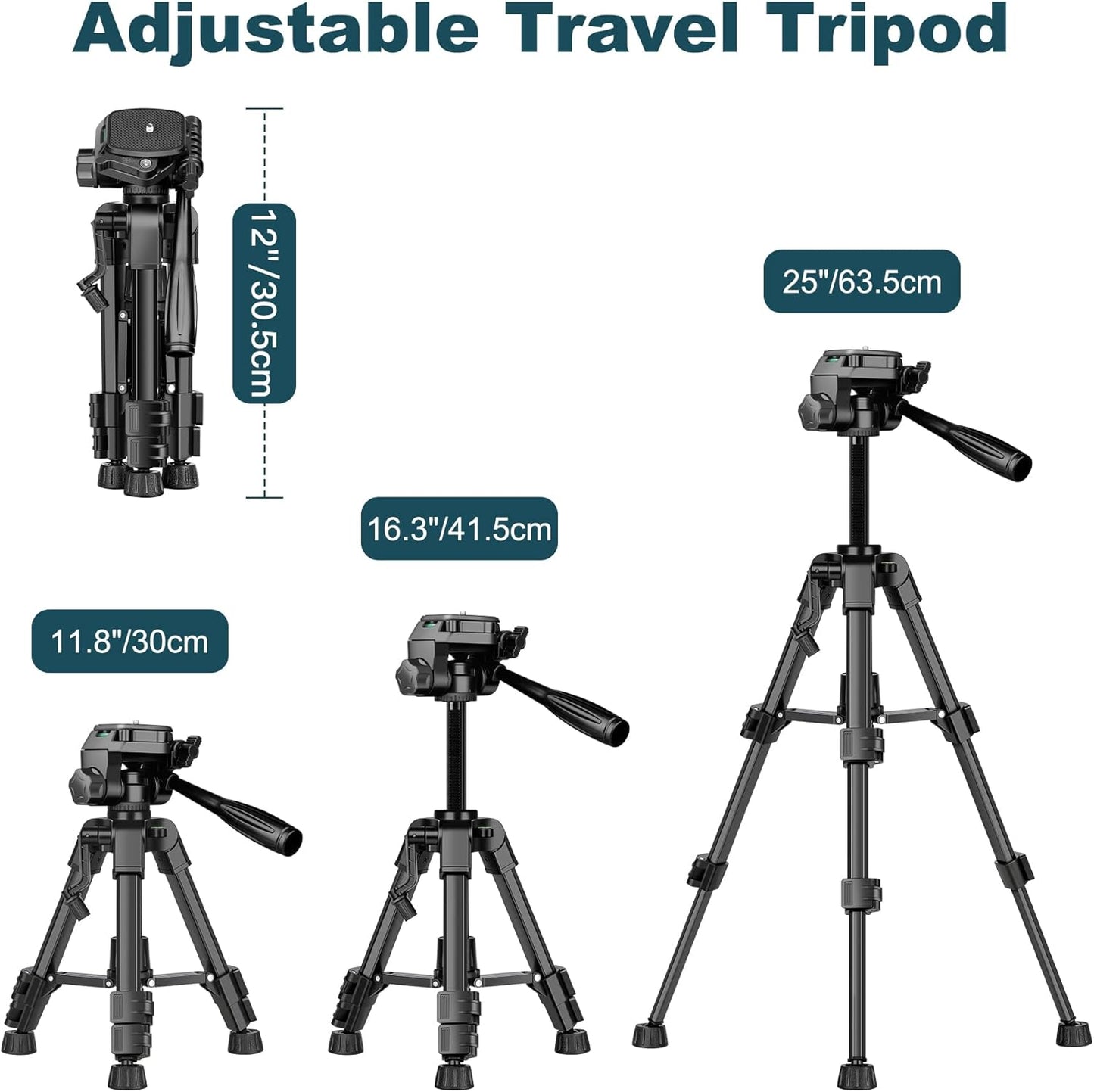 JOILCAN Mini Tripod for Camera, 25" Tabletop Camera Tripod, Portable Travel Tripod w/Phone & Tablet Holder, Lightweight Aluminum Tripods for DSLR Phone Spotting Scope