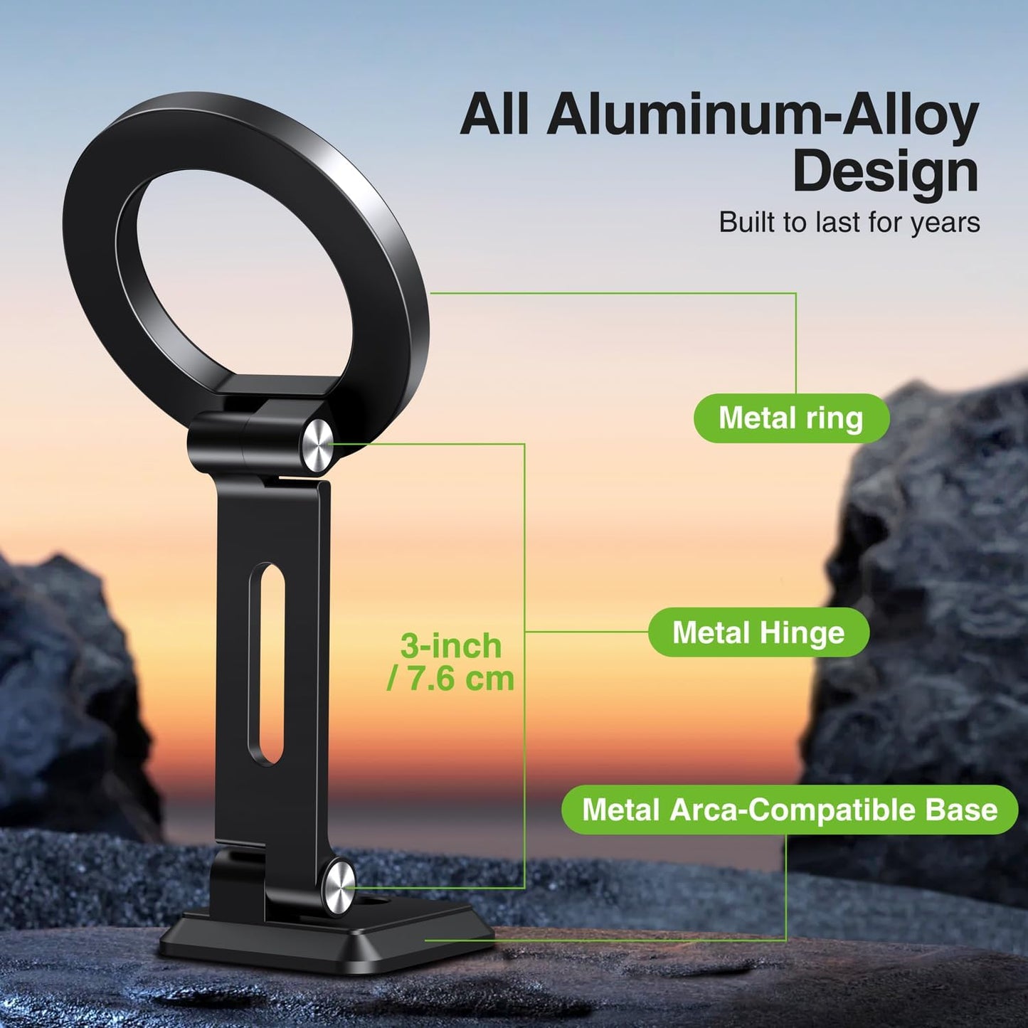 elitehood Aluminum Magsafe iPhone Tripod Mount with Arca Port, Magnetic Phone Mount for Tripod with 1/4" 3/8" Screw Adapter, Cell Phone Holder Stand for Video Recording Live Streaming Vlogging