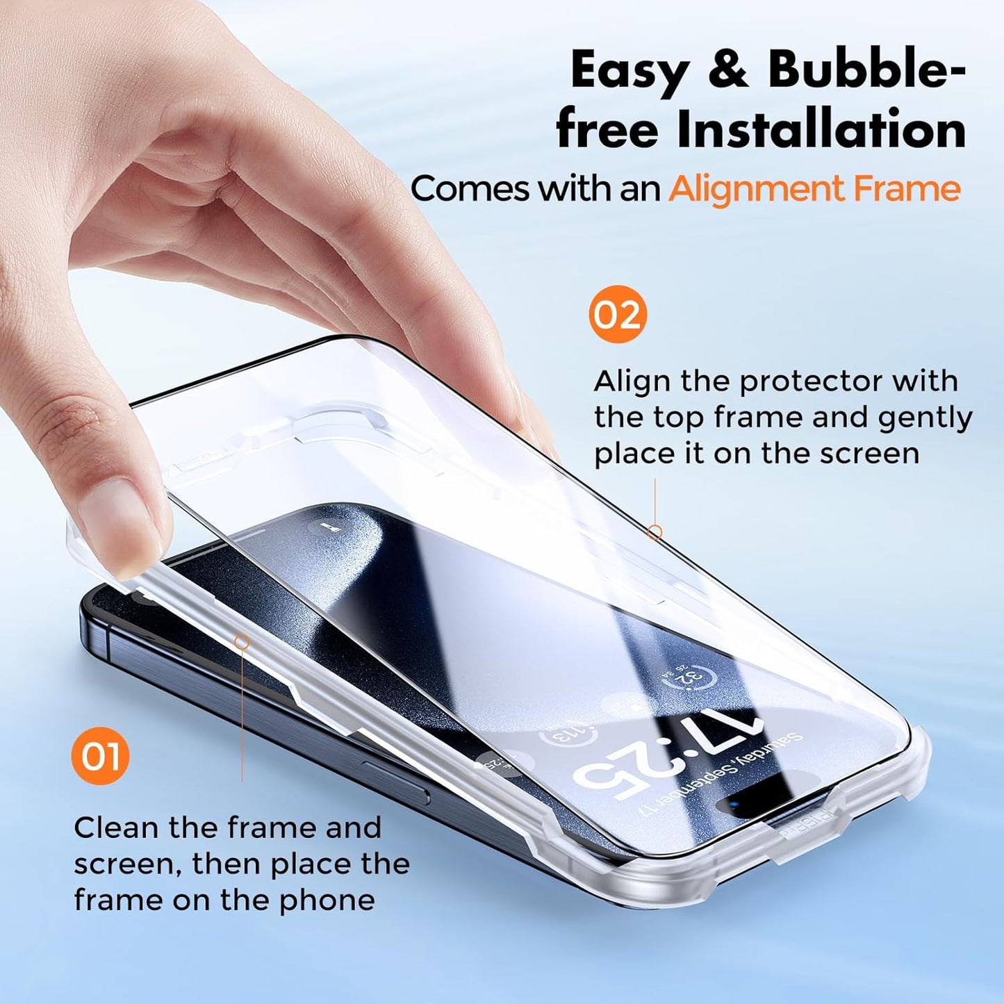 UNBREAKcable 3-Pack Screen Protector for iPhone 15 Pro Max, Double Shatterproof Tempered Glass [Easy Installation Frame] [HD Clear] [9H Hardness] [Full Coverage] for iPhone 6.7 inch