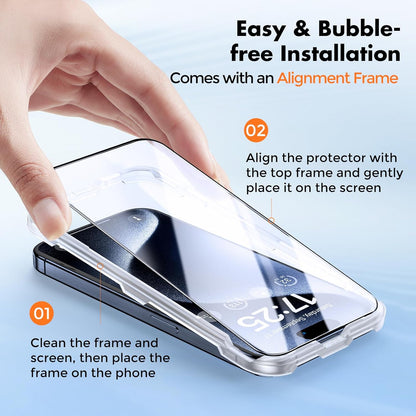 UNBREAKcable 3-Pack Screen Protector for iPhone 15 Pro Max, Double Shatterproof Tempered Glass [Easy Installation Frame] [HD Clear] [9H Hardness] [Full Coverage] for iPhone 6.7 inch