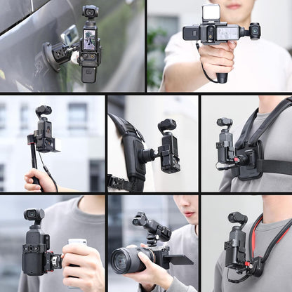 ULANZI PK-06 Expansion Adapter Accessories for DJI Osmo Pocket 3 - Aluminum Protective Cage Metal Bracket Mount with 1/4 Screw Holes/Gopro Adapter/Cold Shoe/Osmo Action Quick-Release
