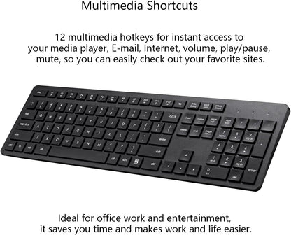 Wireless Keyboard and Mouse Combo, 2.4G Silent Cordless Keyboard Mouse Combo for Windows Chrome Laptop Computer PC Desktop, 106 Keys Full Size with Number Pad, 1600 DPI Optical Mouse (Black)