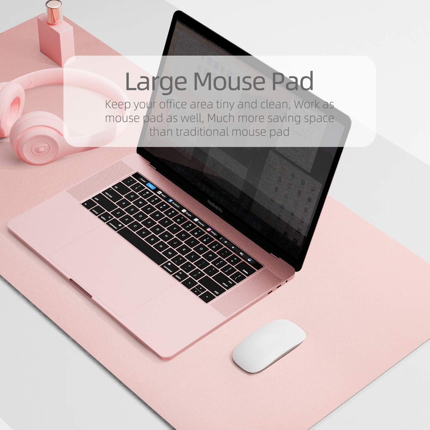 YSAGi Desk Pad, Desk Mat, 23.6" x 13.7" Ultra Thin Waterproof PU Leather Desk Blotter, Laptop Leather Desk Pad Protector for Keyboard and Mouse, Dual-Sided Desk Writing Pad for Office and Home (Pink)