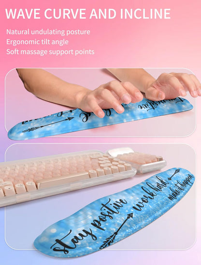 Hokafenle 2in1 Combination, Wave Keyboard Wrist Rest and Ergonomic Curvature Mouse Pad Wrist Support for Relieve Wrist Pain, Filled with Soft Cushion Memory Foam, Stay Positive