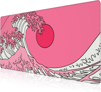 Mouse Pad, Large Great Wave in Vaporwave Pop Art Desk Mat, Extended Non-Slip Gaming Keyboard Mousepad Desk Pad, Thick Stitched Edges Waterproof Mouse Mat 31.5"x15.7" (Ocean's Crest Leap)