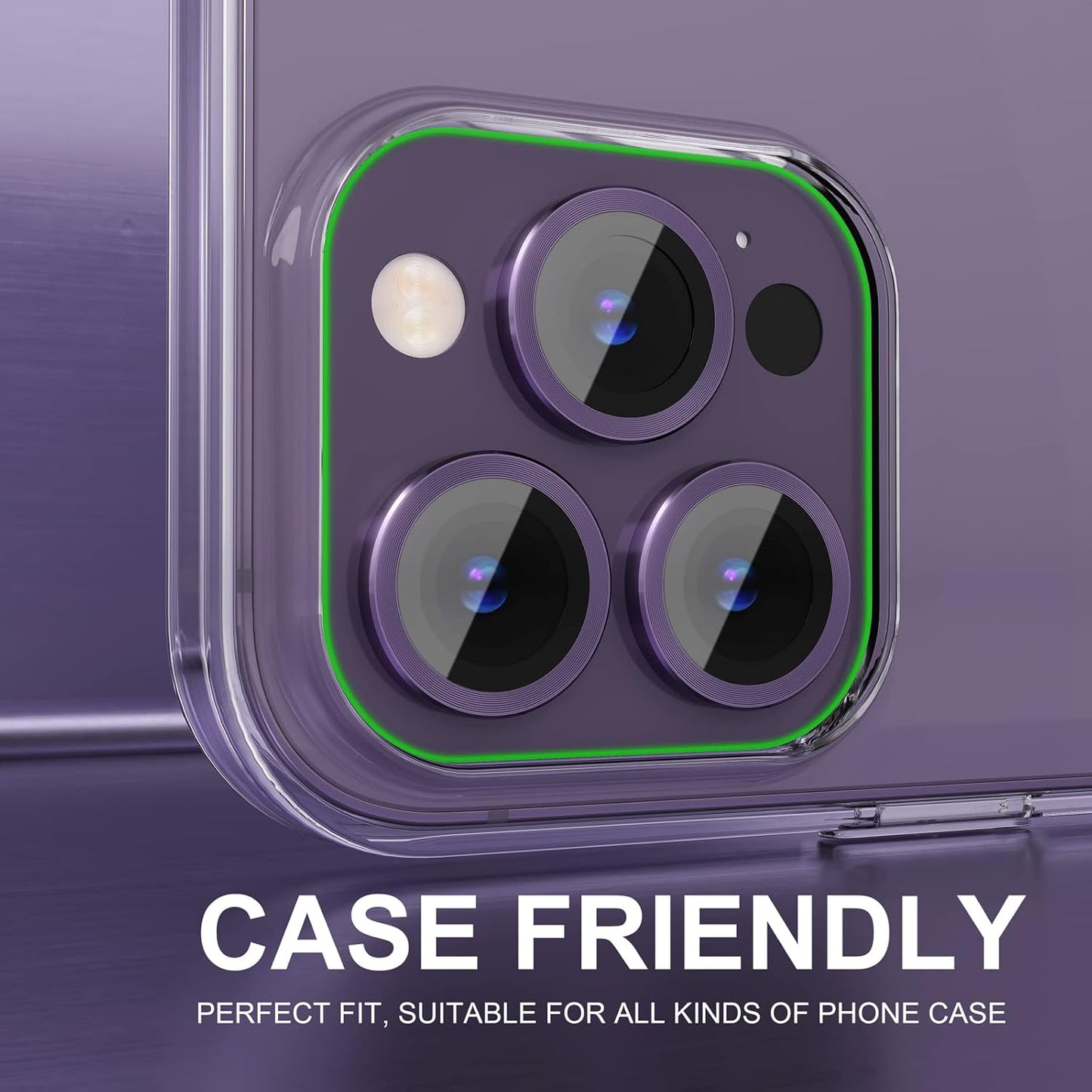 Choiche [3+1 for iPhone 14 Pro/iPhone 14 Pro Max Camera Lens Protector, 9H Tempered Glass Camera Cover Screen Protector Metal Ring Decoration Accessories (Purple)