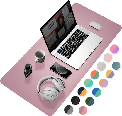 YSAGi Desk Mat, 35.4" x 17" Waterproof Laptop Leather Pad Protector, Large Blotter for Keyboard and Mouse, Writing Pad for Office and Home (Dark Pink+Pink)