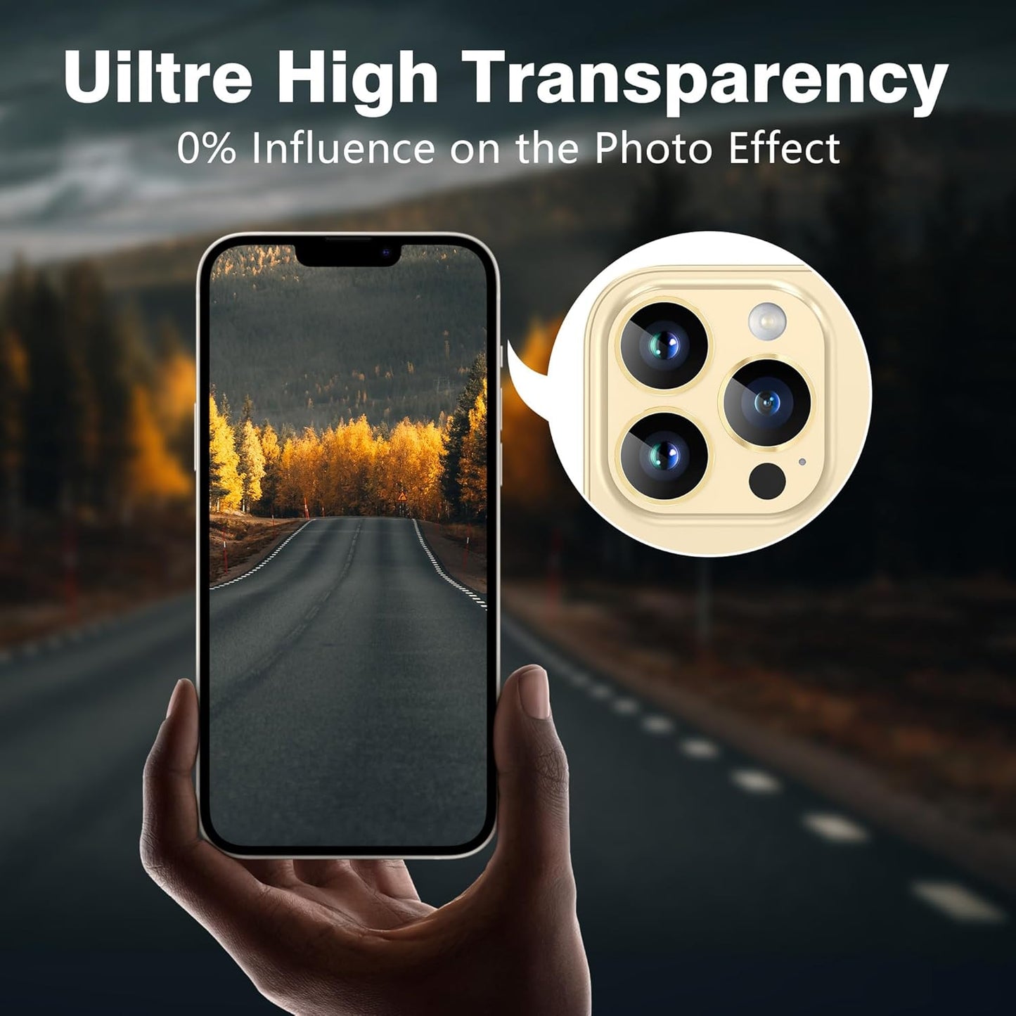 AGVEE 3+3 for iPhone 14 Pro 6.1" / 14 Pro Max 6.7" Camera Lens Protector, Brushed Metal Ring 9H Tempered HD Glass Camera Protector Cover Film, Gold