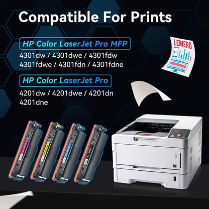 LEMERO 210A Compatible Toner Cartridges Replacement for HP 210A 210X Toner Cartridges Set for HP Color Pro 4201dn 4201dw MFP 4301dw 4301fdn 4301fdw Printer 4 Pack (with Chip for HP210A)