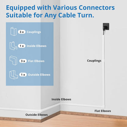One-Cord Hider Kit, 126in Cable Covers for Wires on Wall, Mini Wire Hider for Wall Mounted TV, White Cable Raceway, Paintable Cord Cover Cable Management for Home Office, 8 x L15.7in W0.6in H0.4in