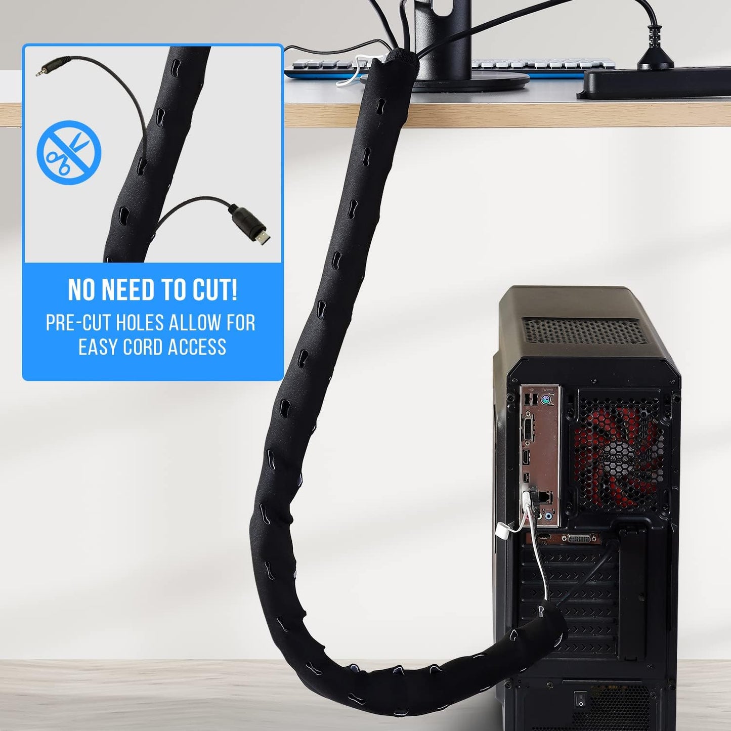 Large Cable Management Box, Cord Organizer Box to Hide Power Strip, Extension Cord, Surge Protector | Cord Hider Safe Box for Desk Organizers, Gaming PC, Computer, TV | White, Black Edition by Tokye®