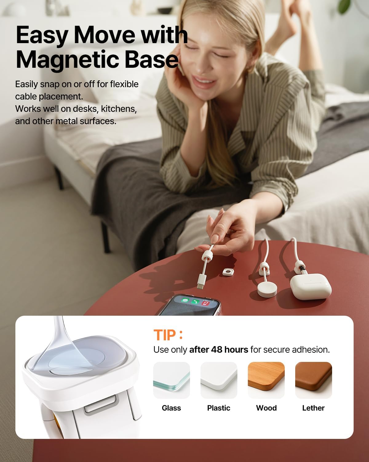 6 Pack Sinjimoru Magnetic Cable Clips, Compact Size Cord Organizer & Cable Management for Desk, Nightstand & Car, Fits up to 7.5mm Cables, Black