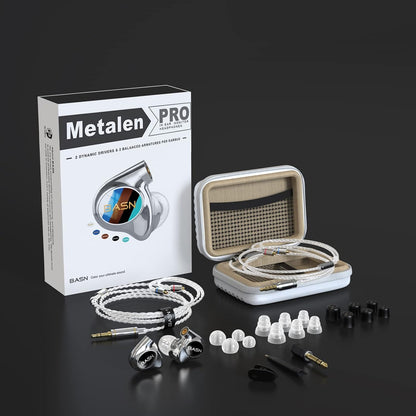 BASN Metalen PRO 4 Drivers in-Ear Monitors Headphones for Musicians, Noise Isolating Enhanced Bass Sound Earphones with CNC Metal Craft Shell, Wired Upgraded Detachable MMCX Cables(Gloss Black)