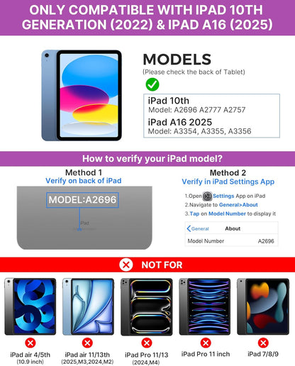 typecase Touch iPad 10th Generation Case with Keyboard (10.9", 2022) and iPad A16 (11th Gen, 2025) – 360° Rotatable, 11-Color Backlit, Multi-Touch Trackpad, Thin & Light (Light Purple)