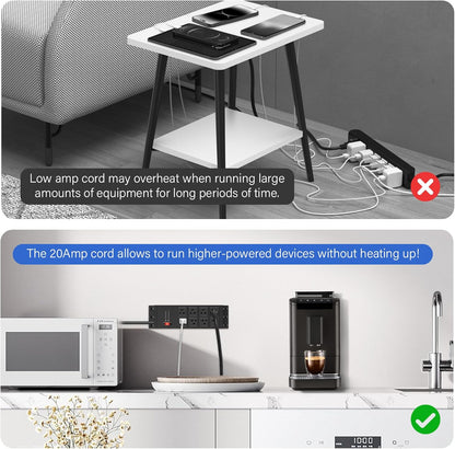 CCCEI Black Heavy Duty Power Strip Surge Protector 20 AMP, 8 Outlets 12 Gauge Industrial Shop Garage Metal Multiple Outlets, 10 FT Extension Cord 5-15P Adapter High Amp 6-20R T-Slot 20a for Appliance