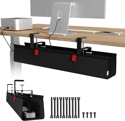 Univivi No Drill Under Desk Cable Management Tray, 28" Cord Organizer for Table, Clamp/Screw Mount Desk Cable Management, Premium Fabric Cable Management Tray for Office, Home