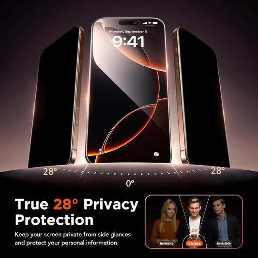 GolbinBox 3-Pack Privacy Screen Protector for iPhone 16 Pro 6.3 Inch,Military-Grade Shatterproof Anti-Spy HD Tempered Glass, Easy Installation,Dust and Bubble Free,9H Hardness,Anti - Fingerprint