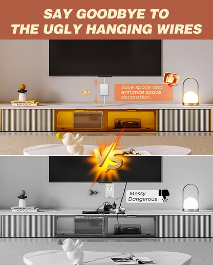 Saker Outlet Cover Extension Cord | 8ft Flat Extension Cord with 3 Outlets,1625W | Universal Size Outlet Concealer | Outlet Cover Baby Proofing for Kitchen, Home and Office(Dual 8ft)