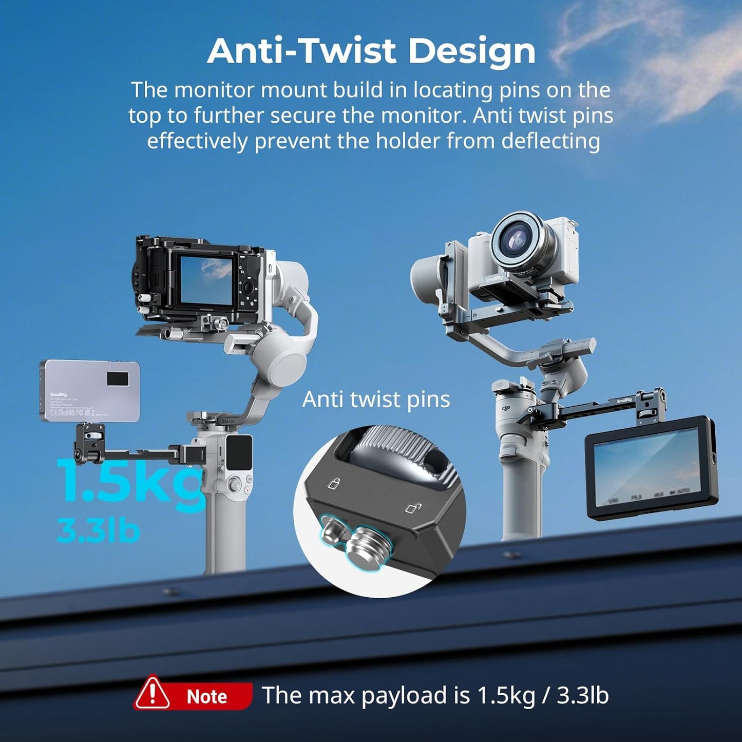 SmallRig Adjustable Camera Monitor Mount with Quick Release NATO Clamp, Cold Shoe Mount, Anti-Twist Design for DJI RS 4 Mini/RS 2 / RSC 2 / RS 3 / RS 3 Pro/RS 3 Mini - 5337