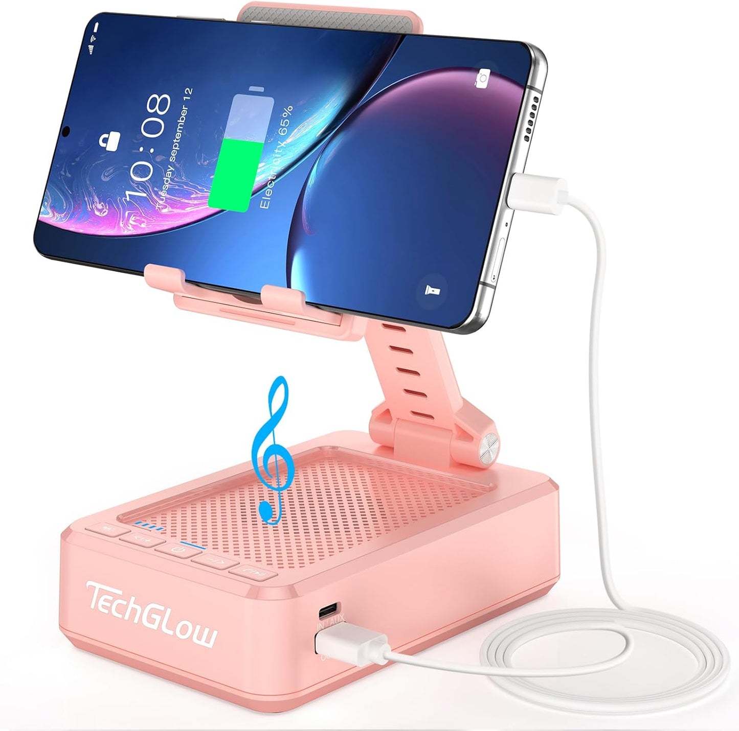TechGlow Gifts for Men Women Foldable Cellphone Stand with Bluetooth Speaker and Power Bank Birthday Gift Idea for Mom Dad Cool Gadget Tech Gifts-Pink