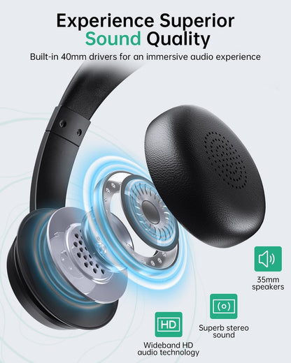 Wireless Headset with Mic for Work with AI Noise Cancelling Mic for Clear Calls, Bluetooth V5.3 Headphones with Microphone to USB A/C Dongle & Mic Mute for Computer Laptop PC iPhone (Black)