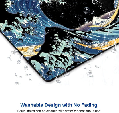 Japanese Sea Wave Mouse Pad, Square Mouse Mat Waterproof Non-Slip Rubber Base MousePads