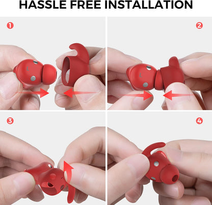 AhaStyle 3 Pairs Beats Studio Buds Ear Hooks Anti-Slip Ear Covers Silicone Accessories【Not Fit in The Charging Case】 Compatiable with New Beats Studio Buds 2021 (Red)