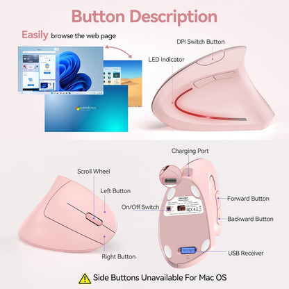 TECKNET Ergonomic Mouse Wireless, Rechargeable Mouse Wireless Silent for Carpal Tunnel Right Hand, 2.4GHz USB Vertical Mouse Wireless for Laptop, 5 Adjustable 4800 DPI, Computer, MacBook, Desktop