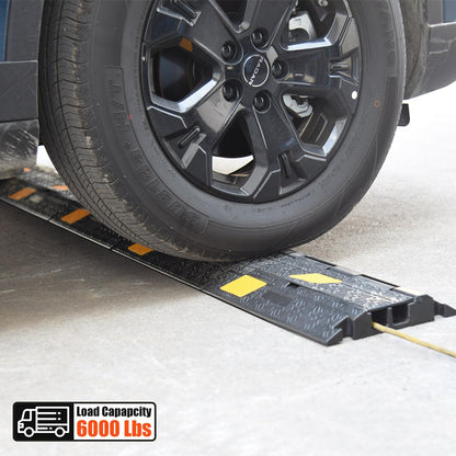 6 Pack 2-Channel Rubber Cable Protector Ramp, 17" x 10" x 1.8" inch Interlocking Floor Wire Cord Cable Cover, Visible at Night, Durable Rubber Speed Bump Hump Ramp (2-Channel 6 Pack)