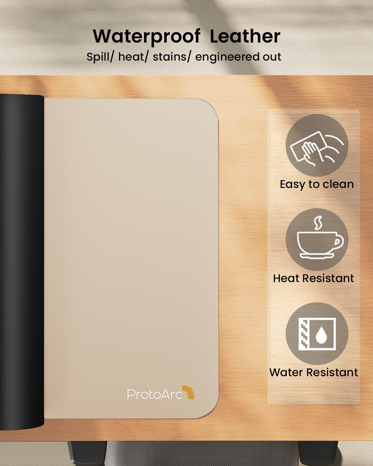 ProtoArc Leather Desk Mat, Large Mouse Pad- 31.5×15.8 inch, Non-Slip PU Leather Desk Pad Protector, Premium Desktop Mat for Computer, Keyboard and Mouse, Milk Tea